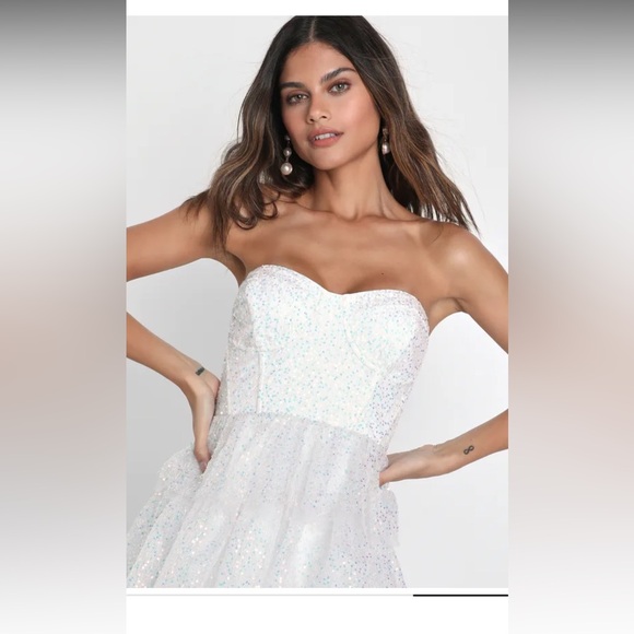 NEW! Lulu’s White Iridescent Sequin Tool Dress - Picture 3 of 4